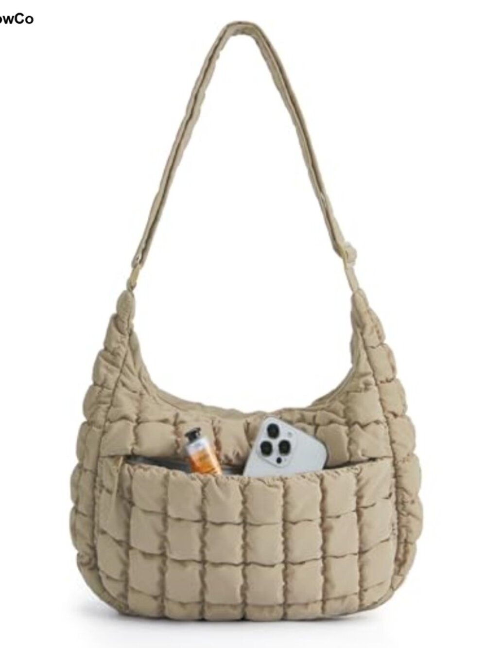 Quilted Polyester Crossbody Hobo Bag Adjustable Strap Travel Purse